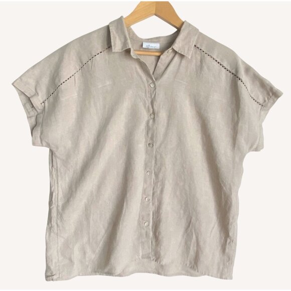 size L large J. Jill love 100% linen beige button blouse short sleeve - Picture 3 of 7
